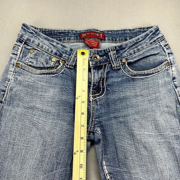 Red Rivet‎ Jeans Women's Blue Light Wash Thick Stitch Skinny Size 5 Flap Pocket - Picture 4 of 15